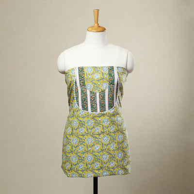 Buy Yellow Sanganeri Print Patchwork Cotton Kurta Material