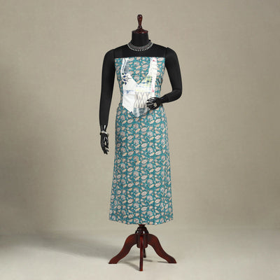 Green - sanganeri patchwork cotton unstitched kurta