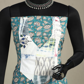 Green - sanganeri patchwork cotton unstitched kurta