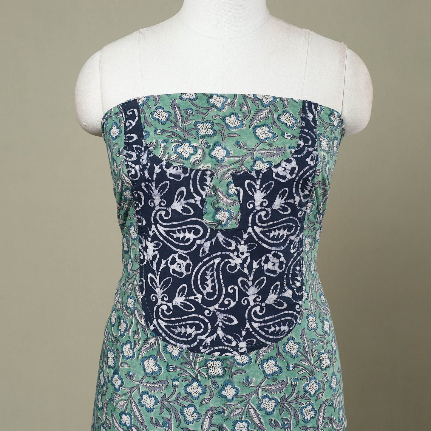 Buy Green Sanganeri Print Patchwork Cotton Kurta Material 
