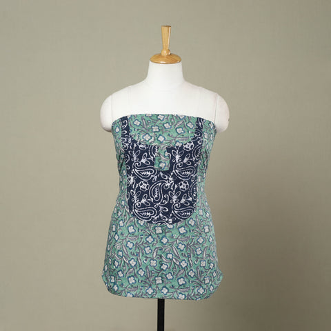 Buy Green Sanganeri Print Patchwork Cotton Kurta Material 