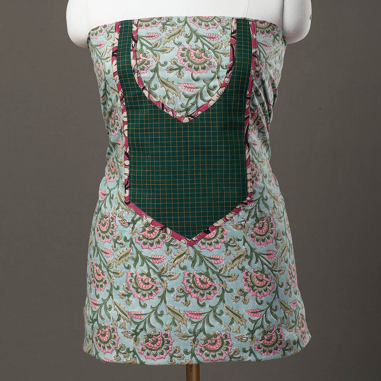  Green Sanganeri Block Print Patchwork Kurta Material