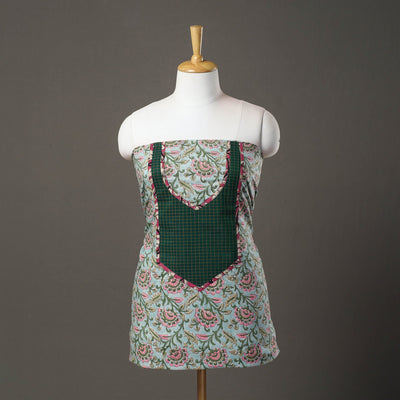  Green Sanganeri Block Print Patchwork Kurta Material