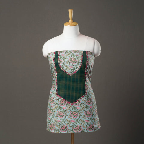  Green Sanganeri Block Print Patchwork Kurta Material