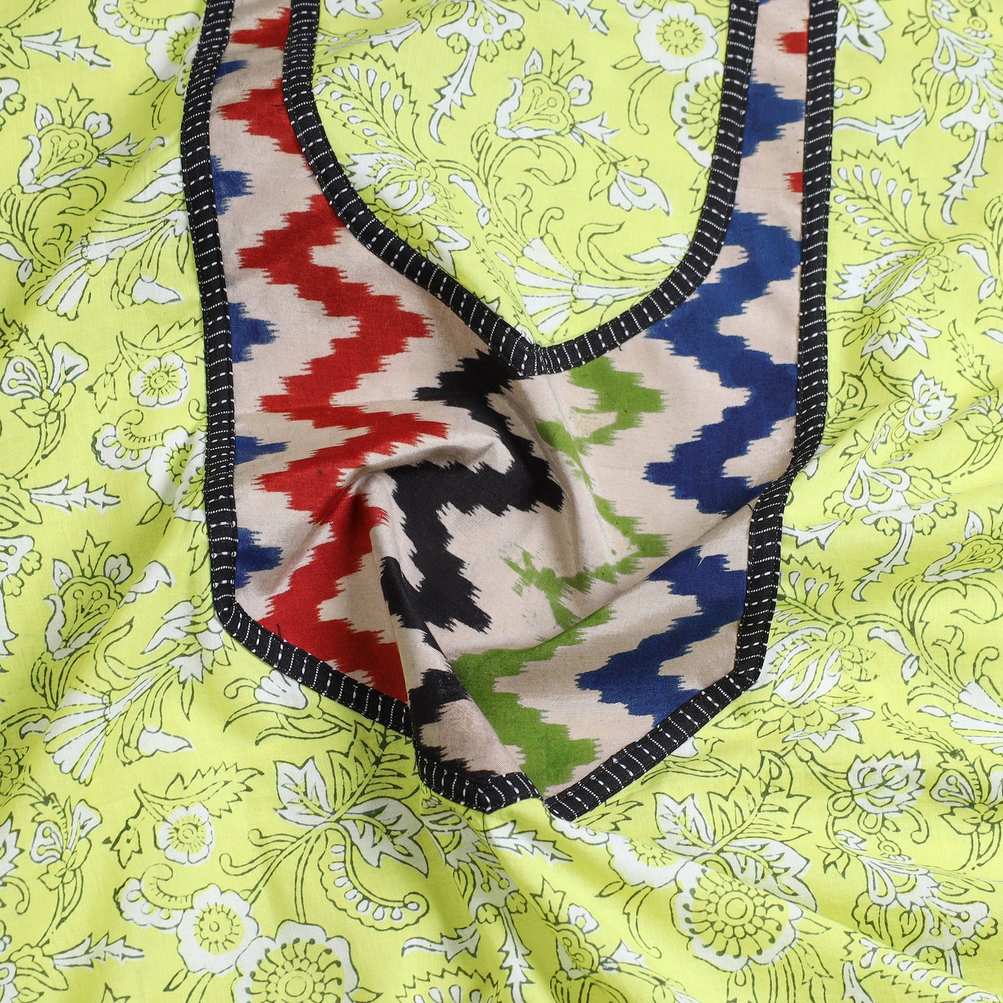 Green - sanganeri patchwork unstitched kurta material (3m)