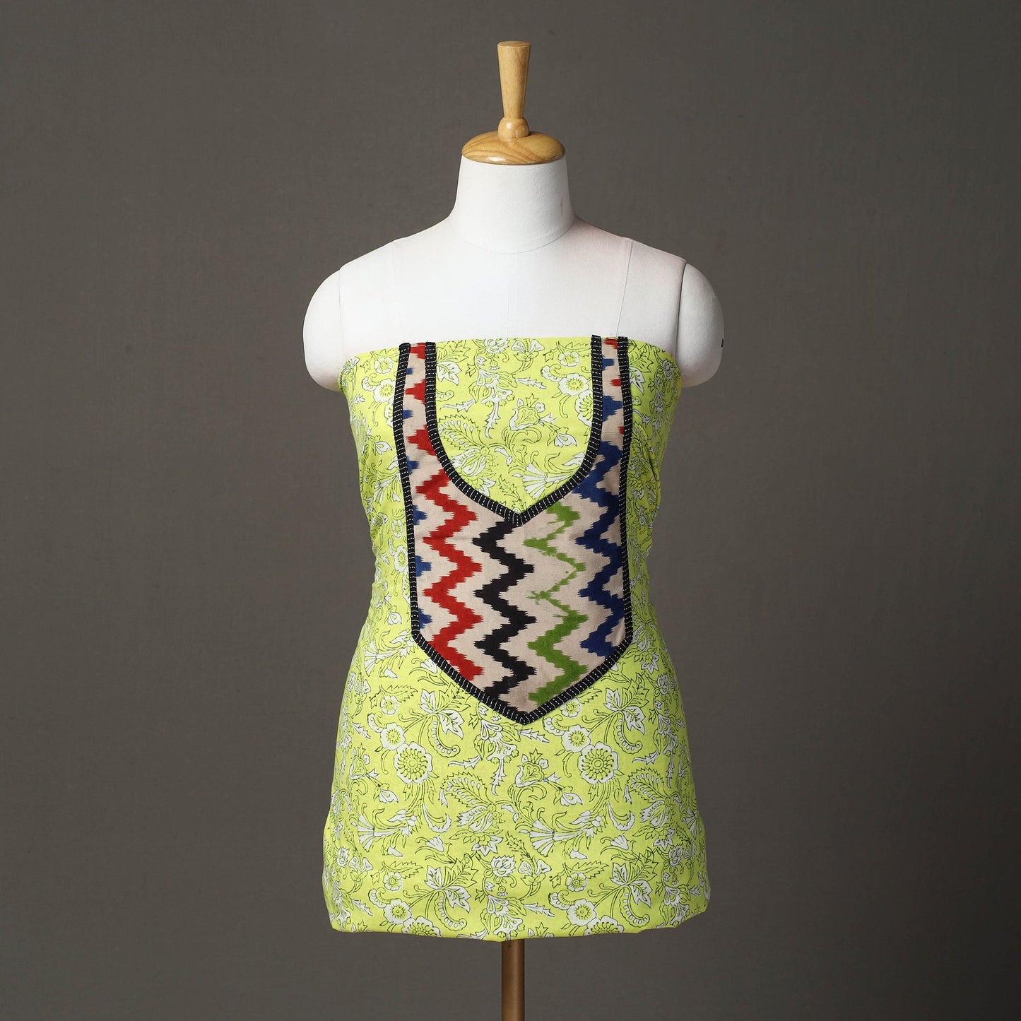 Green - sanganeri patchwork unstitched kurta material (3m)