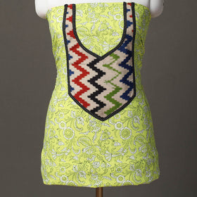 Green - sanganeri patchwork unstitched kurta material (3m)