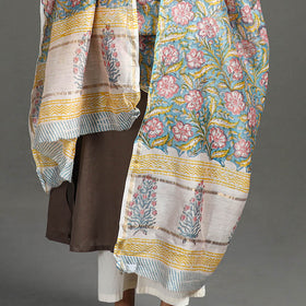  Sanganeri Block Printed Chanderi Silk Zari Border Dupatta 75 
