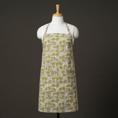 Beige Sanganeri Block Printed Cotton Apron with Pocket 