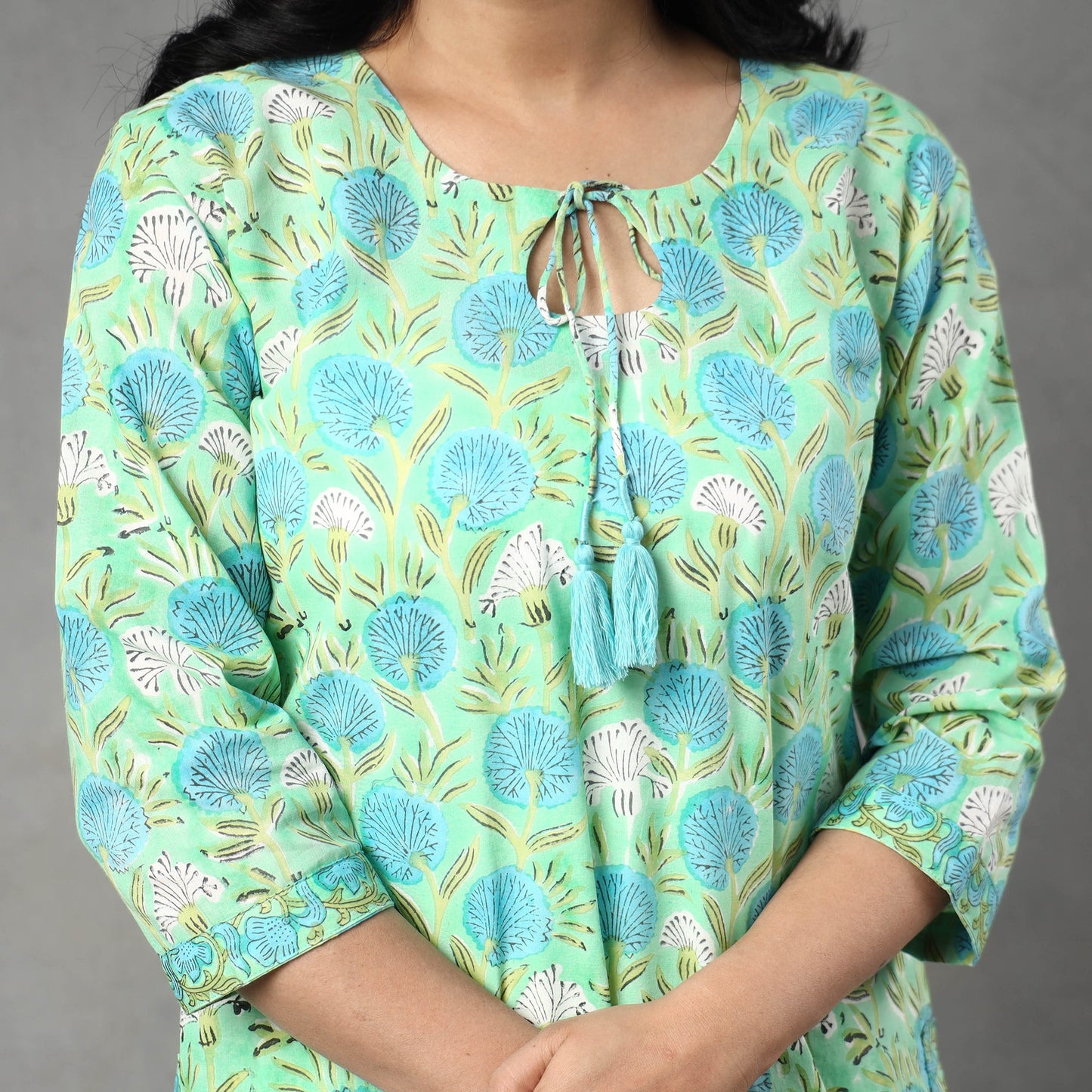 Buy Sanganeri Block Printed Cotton Kurta with Palazzo & Dupatta Set Online at iTokri.com