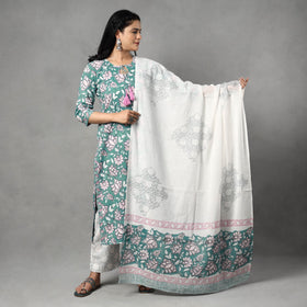  Sanganeri Block Printed Cotton Kurta with Palazzo & Dupatta Set 
