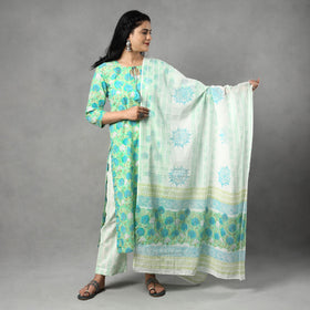 Buy Sanganeri Block Printed Cotton Kurta with Palazzo & Dupatta Set Online at iTokri.com