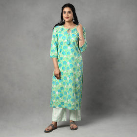 Buy Sanganeri Block Printed Cotton Kurta with Palazzo & Dupatta Set Online at iTokri.com