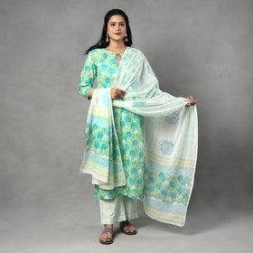 Buy Sanganeri Block Printed Cotton Kurta with Palazzo & Dupatta Set Online at iTokri.com