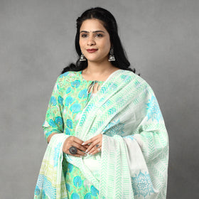 Buy Sanganeri Block Printed Cotton Kurta with Palazzo & Dupatta Set Online at iTokri.com