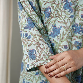 Green - sanganeri printed cotton a-line long kurta