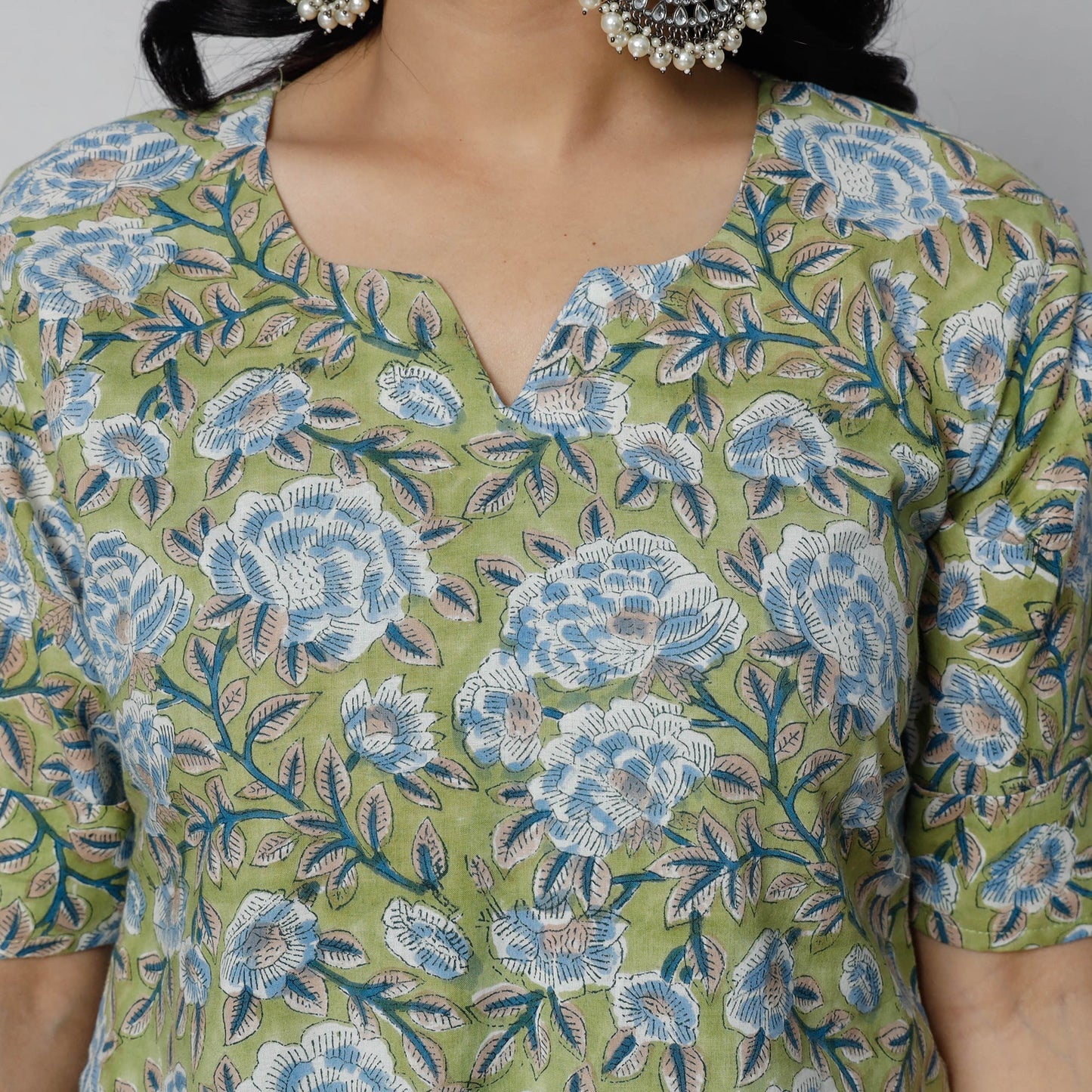 Green - Sanganeri Block Printed Cotton Long Kurta