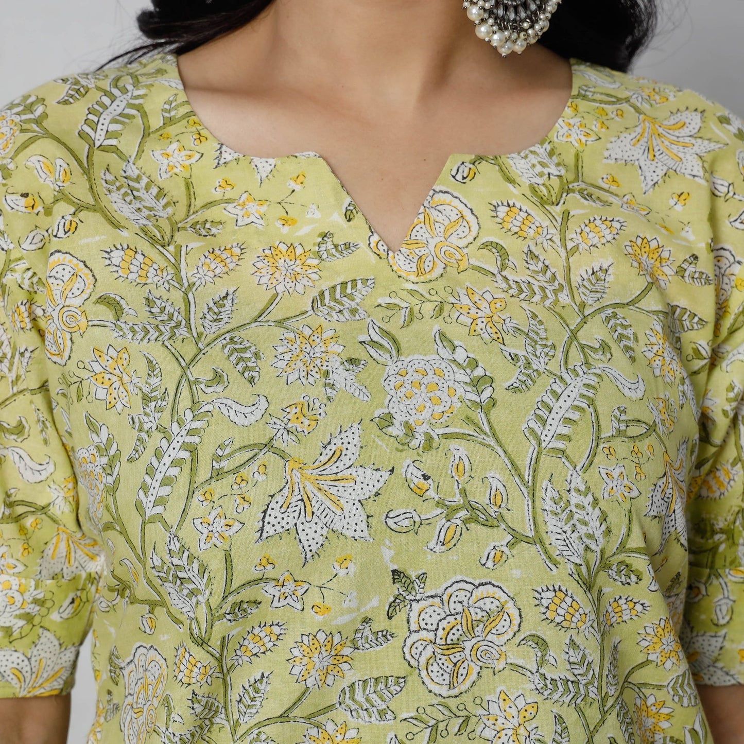  Sanganeri Block Printed Cotton Long Straight Kurta 