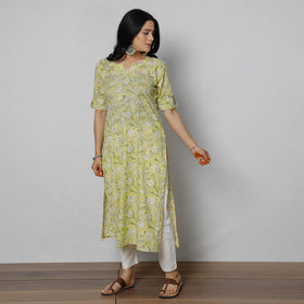  Sanganeri Block Printed Cotton Long Straight Kurta 