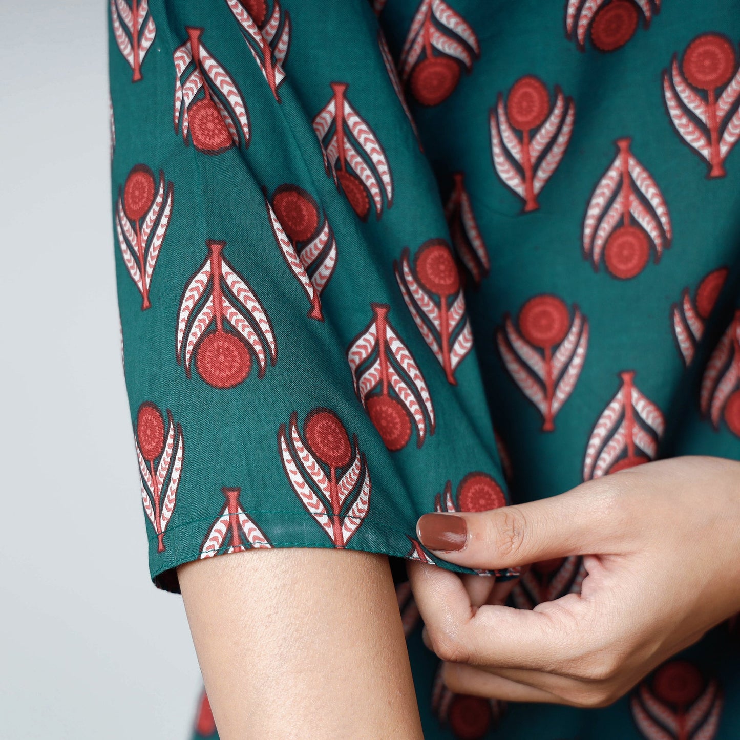 Green - sanganeri printed cotton long straight kurta