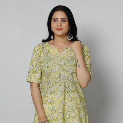  Sanganeri Block Printed Cotton Long Straight Kurta 