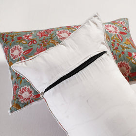 BuySanganeri Block Printed Cotton Pillow Cover With Lace (26 x 16 in) - Set of 2 