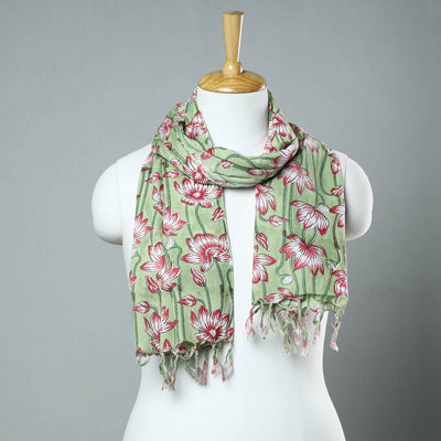  Sanganeri Block Printed Cotton Stole with Tassels 87 