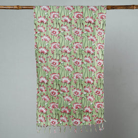  Sanganeri Block Printed Cotton Stole with Tassels 87 