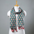 Green - Sanganeri Block Printed Cotton Stole with Tassels