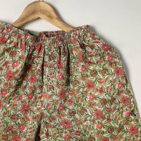 Green Sanganeri Block Printed Cotton Unisex Boxer/Shorts 