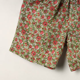 Green Sanganeri Block Printed Cotton Unisex Boxer/Shorts 