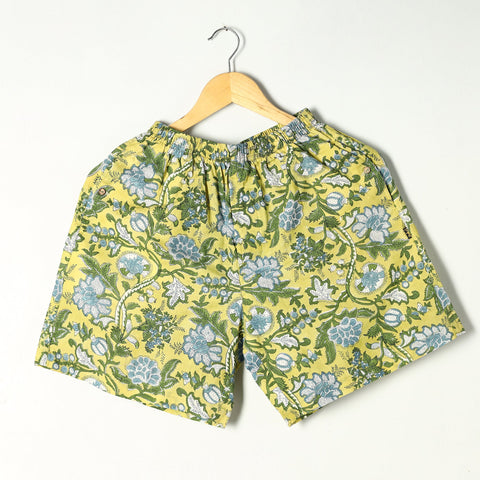 Green - sanganeri printed cotton unisex boxer/shorts