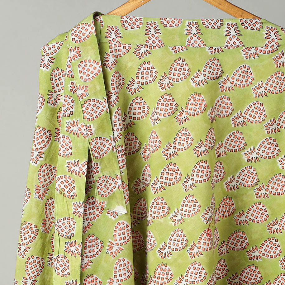 Green - Sanganeri Block Printed Cotton Wrap Around Skirt 08