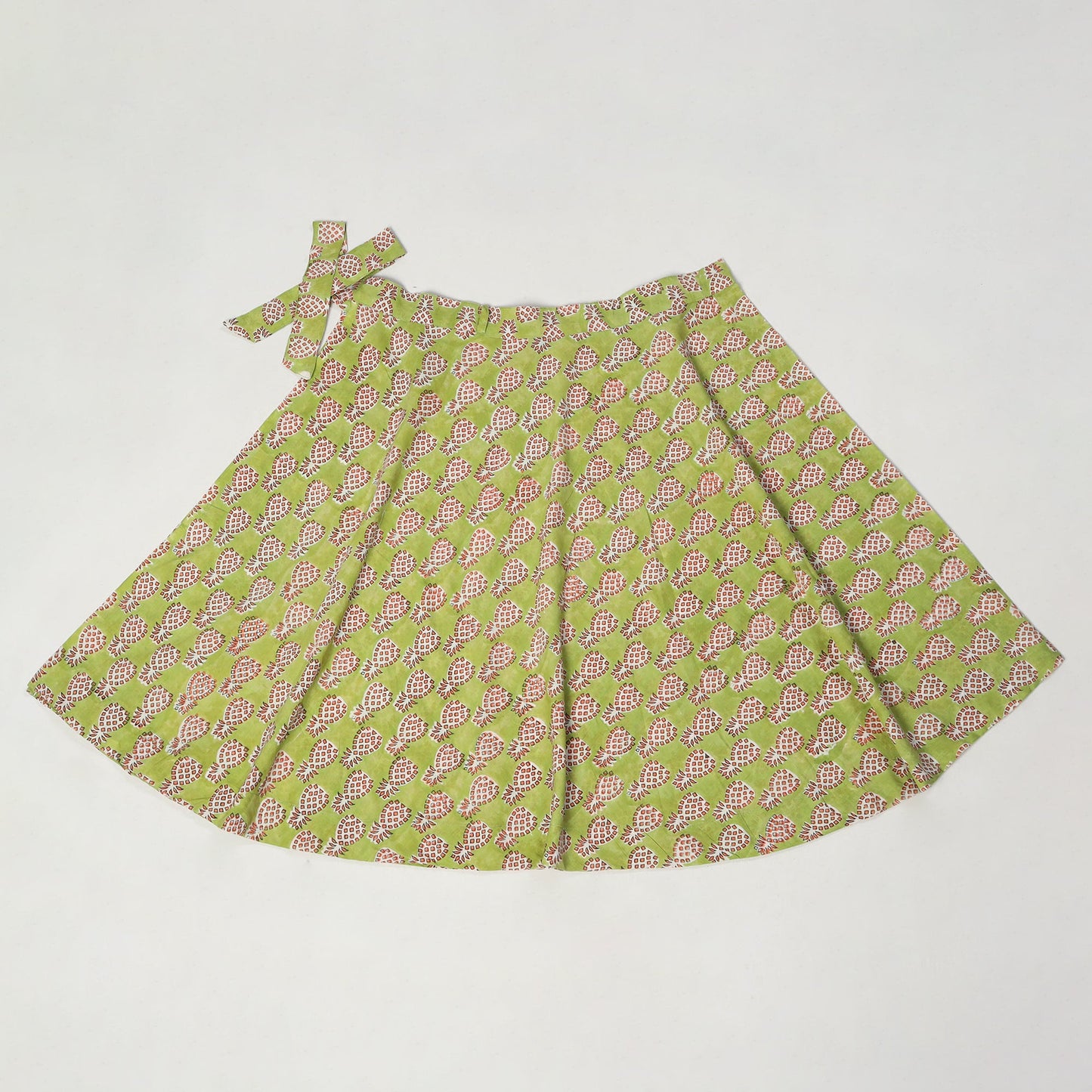 Green - Sanganeri Block Printed Cotton Wrap Around Skirt 08
