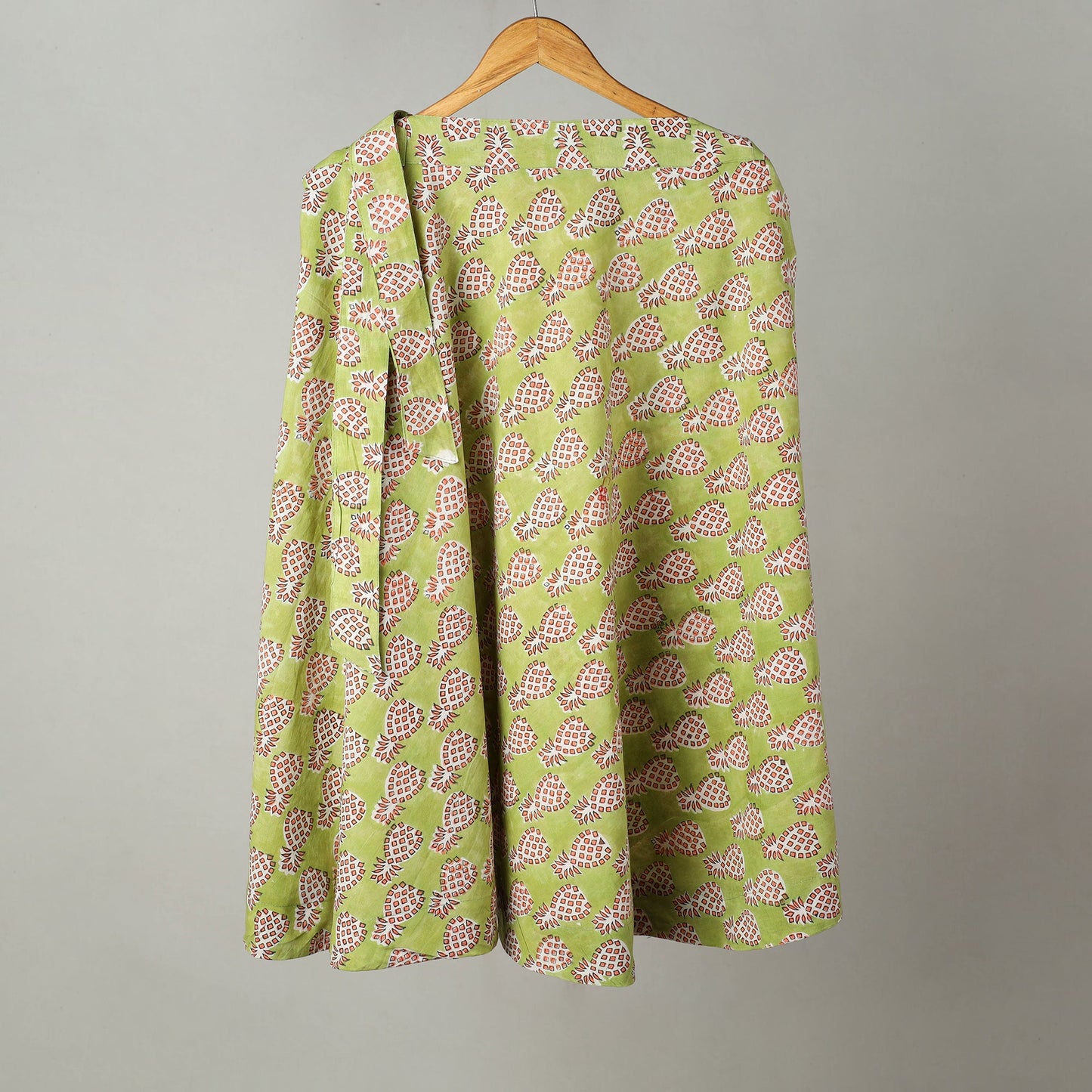Green - Sanganeri Block Printed Cotton Wrap Around Skirt 08