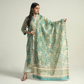  Sanganeri Block Printed Maheshwari Silk Kurta with Palazzo & Dupatta Set 