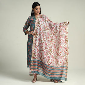  Sanganeri Block Printed Maheshwari Silk Kurta with Palazzo & Dupatta Set Online at iTokri.com