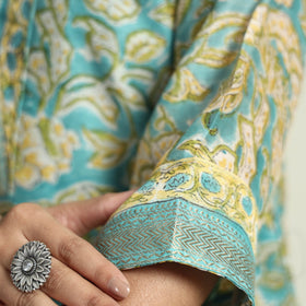  Sanganeri Block Printed Maheshwari Silk Kurta with Palazzo & Dupatta Set 