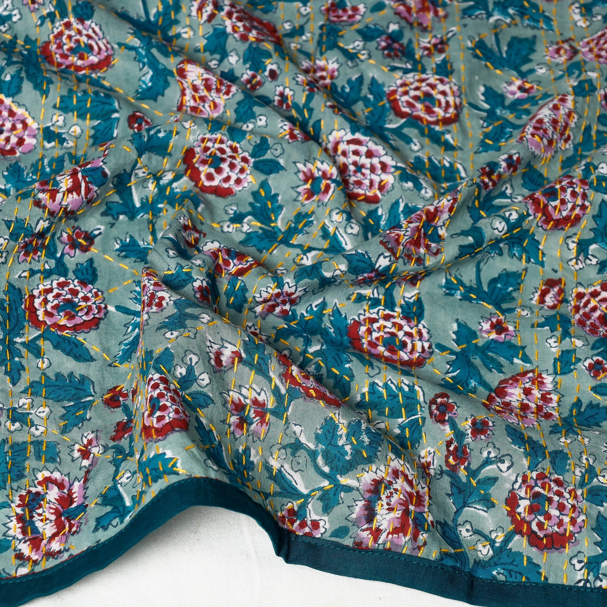 Green - Sanganeri Block Printed Tagai Work Cotton Stole