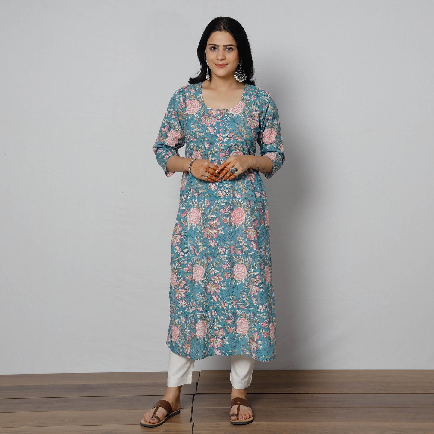 Buy Sanganeri Block Printing Cotton Long Kurta for Women
