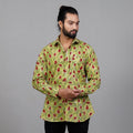 Green - Sanganeri Block Printing Cotton Men Full Sleeve Shirt