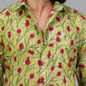 Green - Sanganeri Block Printing Cotton Men Full Sleeve Shirt