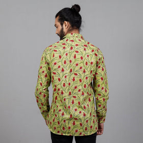Green - Sanganeri Block Printing Cotton Men Full Sleeve Shirt