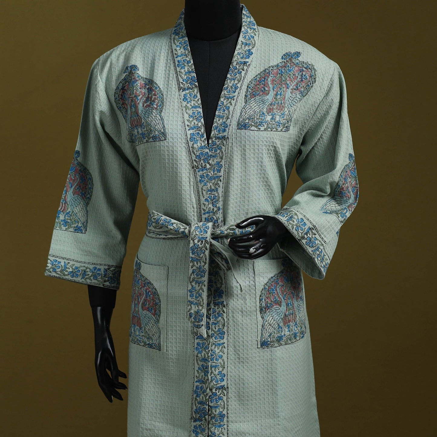 Sanganeri waffle weave handwoven bath robe 14 - handcrafted