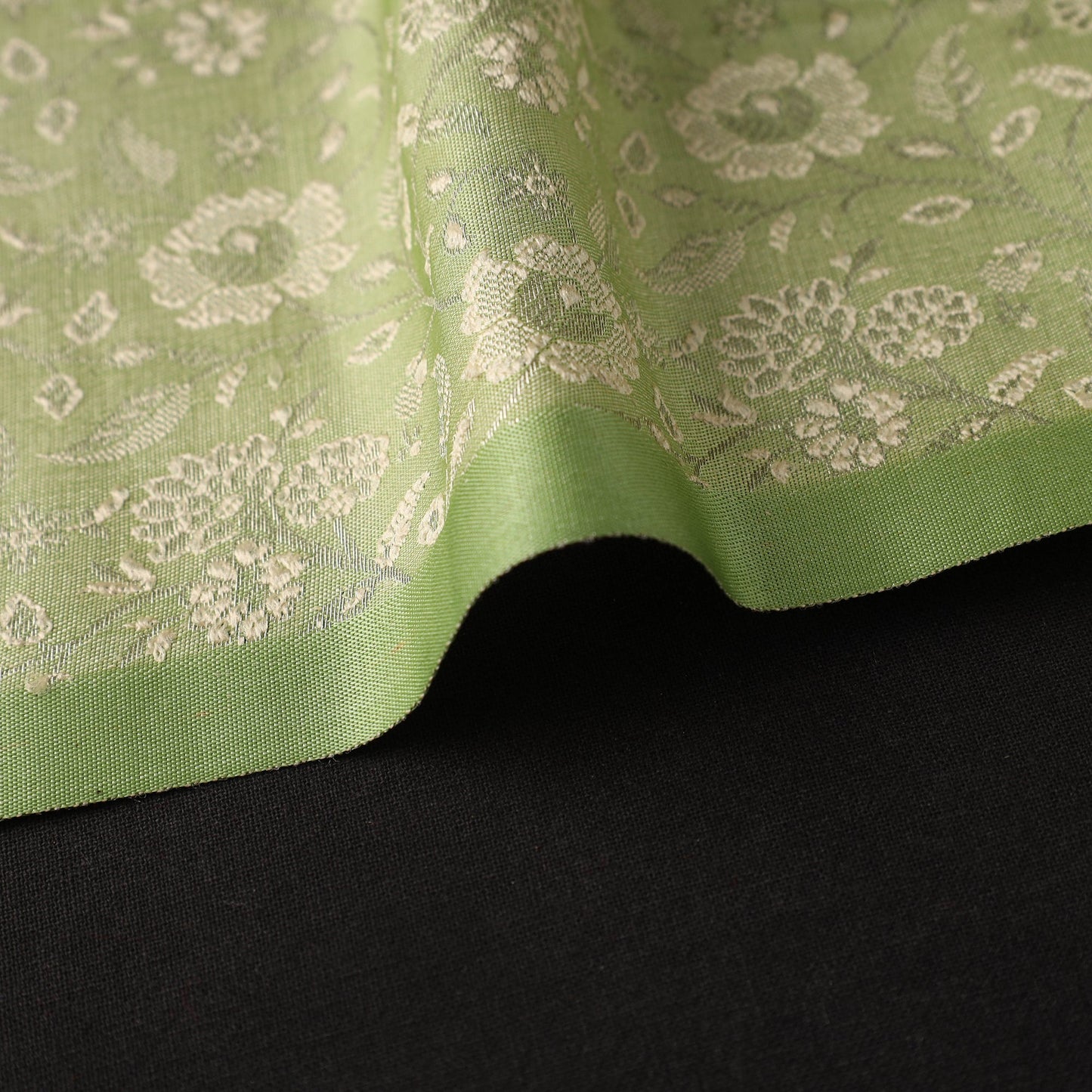 Green Semi Silk Brocade Banarasi Fabric