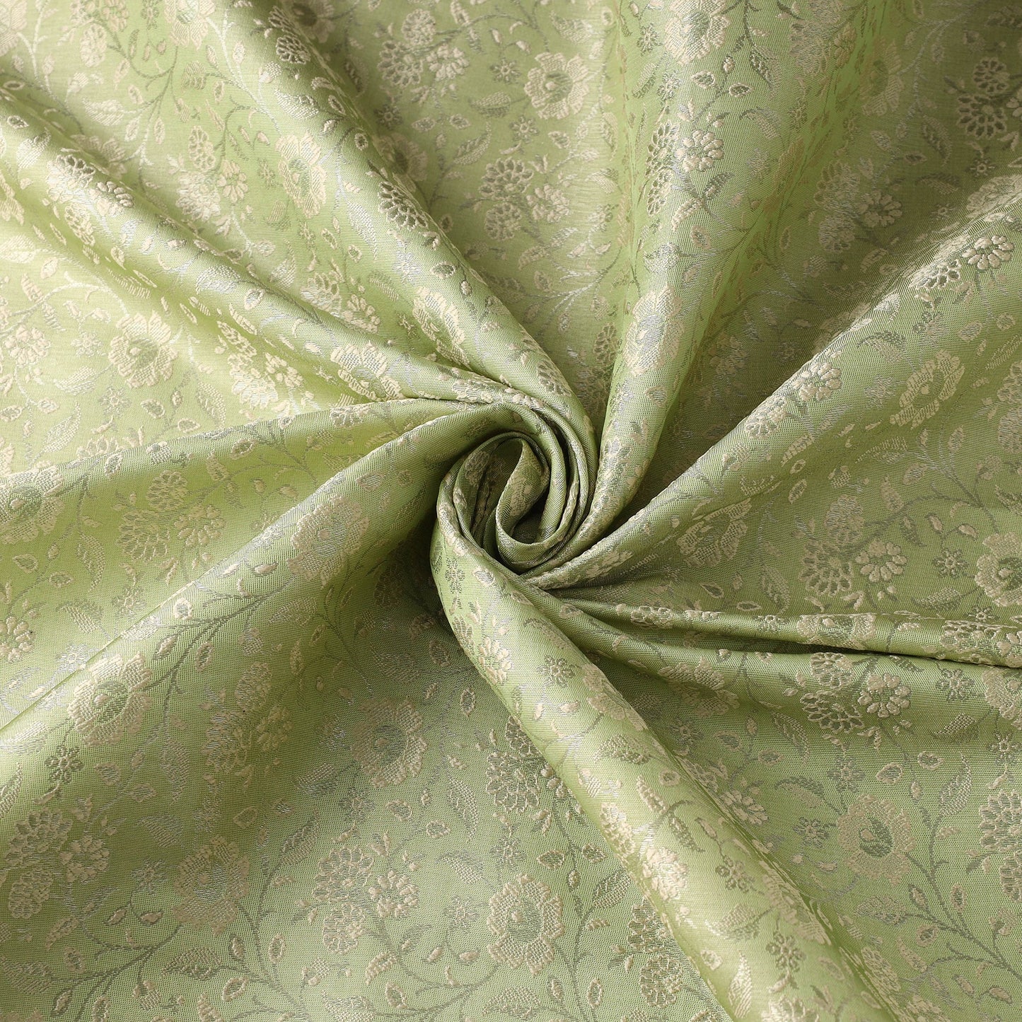 Green Semi Silk Brocade Banarasi Fabric