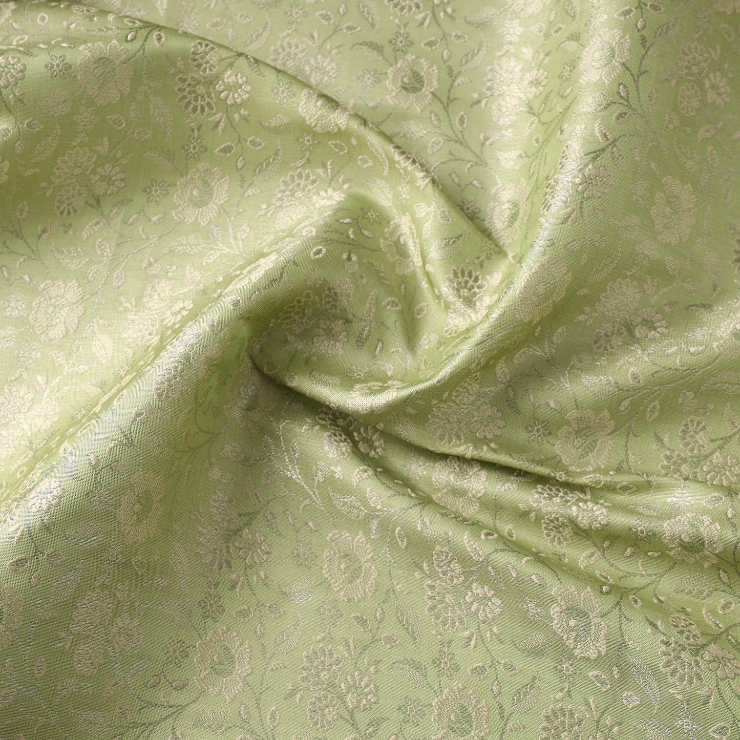 Green Semi Silk Brocade Banarasi Fabric