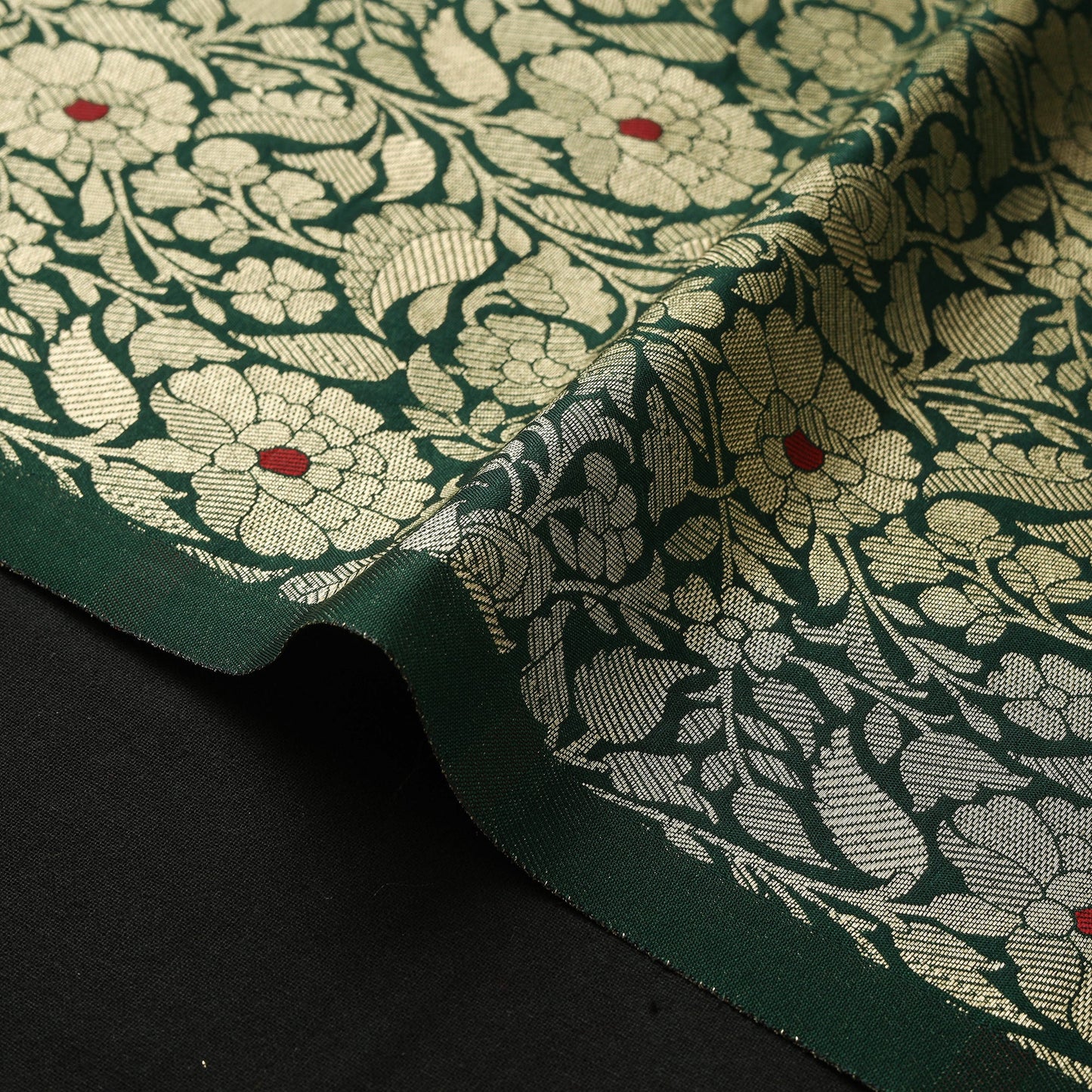 Green - semi silk meena buti brocade banarasi fabric 3