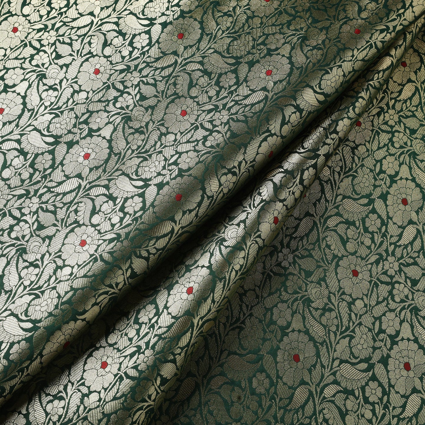 Green - semi silk meena buti brocade banarasi fabric 3