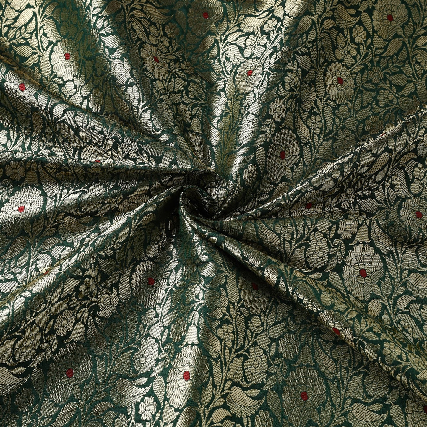 Green - semi silk meena buti brocade banarasi fabric 3